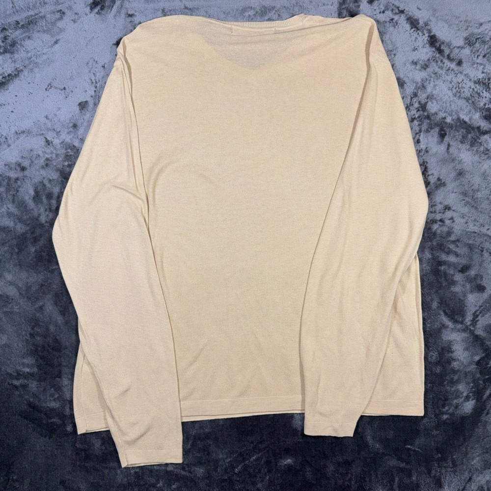 Northern Isles Premium Mens XL Tan Silk Cotton Blend V-Neck Sweater Beige Knit - Picture 4 of 14